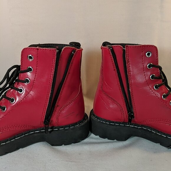 Anarchic by T.U.K. Red Leather Combat Moto Boots Womens 8 Black Hot Topic T2182 - Picture 6 of 13